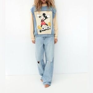 Zara x Disney Mickey Mouse Printed Denim Detailed Sweatshirt